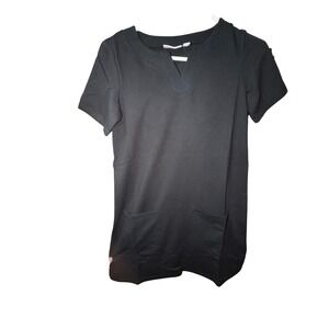 Susan Graver Black V Neck Short Sleeve Tunic Dress with Pockets Size XL